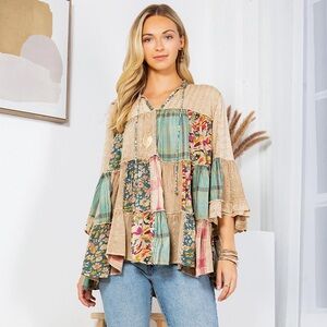Anthropologie Multicolor Patchwork Blouse